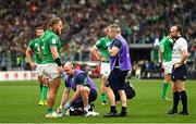 25 February 2023; Finlay Bealham of Ireland is treated for an injury during the Guinness Six Nations Rugby Championship match between Italy and Ireland at the Stadio Olimpico in Rome, Italy. Photo by Ramsey Cardy/Sportsfile