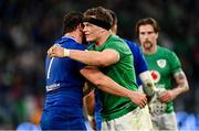 25 February 2023; Josh van der Flier of Ireland and Michele Lamaro of Italy after the Guinness Six Nations Rugby Championship match between Italy and Ireland at the Stadio Olimpico in Rome, Italy. Photo by Ramsey Cardy/Sportsfile