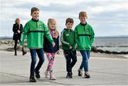 26 February 2023; Young Limerick supporters the Kennedys, from left, James, age 9, Laura, age 6, Aidan, age 5, and Robert, age 8, from Castlemahon, Limerick, enjoy a walk along the Salthill promenade before the Allianz Hurling League Division 1 Group A match between Galway and Limerick at Pearse Stadium in Galway. Photo by Seb Daly/Sportsfile