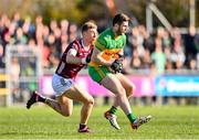 26 February 2023; Eoghan Ban Gallagher of Donegal in action against Dylan McHugh of Galway during the Allianz Football League Division 1 match between Donegal and Galway at O'Donnell Park in Letterkenny, Donegal. Photo by Ben McShane/Sportsfile
