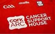 26 February 2023; A detailed view of the Cork ARC logo on the front of the Cork jersey before the Allianz Hurling League Division 1 Group A match between Cork and Westmeath at Páirc Ui Chaoimh in Cork. Photo by Eóin Noonan/Sportsfile