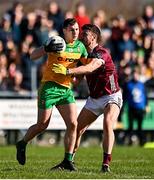 26 February 2023; Jamie Brennan of Donegal in action against Eoghan Kelly of Galway during the Allianz Football League Division 1 match between Donegal and Galway at O'Donnell Park in Letterkenny, Donegal. Photo by Ben McShane/Sportsfile