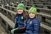 26 February 2023; Judy and Alfie O'Farrell McBride, from Slane GAA club, before the Allianz Football League Division 2 match between Meath and Louth at Páirc Tailteann in Navan, Meath. Photo by Stephen Marken/Sportsfile