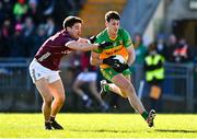 26 February 2023; Michael Langan of Donegal is tackled by Seán Kelly of Galway during the Allianz Football League Division 1 match between Donegal and Galway at O'Donnell Park in Letterkenny, Donegal. Photo by Ben McShane/Sportsfile