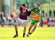 26 February 2023; Eoghan Kelly of Galway in action against Eoghan Ban Gallagher of Donegal during the Allianz Football League Division 1 match between Donegal and Galway at O'Donnell Park in Letterkenny, Donegal. Photo by Ben McShane/Sportsfile