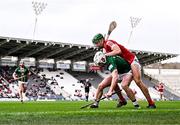 26 February 2023; Jack Galvin of Westmeath in action against Ben Cunningham of Cork during the Allianz Hurling League Division 1 Group A match between Cork and Westmeath at Páirc Ui Chaoimh in Cork. Photo by Eóin Noonan/Sportsfile