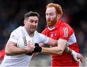 26 February 2023; Ben McCormack of Kildare in action against Conor Glass of Derry during the Allianz Football League Division 2 match between Kildare and Derry at St Conleth's Park in Newbridge, Kildare. Photo by Piaras Ó Mídheach/Sportsfile