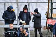 26 February 2023; Michael Murphy, left, with Thomas Niblock and Mark Sidebottom on duty for BBC sport at the Allianz Football League Division 2 match between Kildare and Derry at St Conleth's Park in Newbridge, Kildare. Photo by Piaras Ó Mídheach/Sportsfile