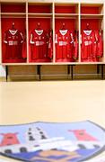 26 February 2023; A general view of Cork jerseys hanging in the dressing room before during the Allianz Football League Division 2 match between Cork and Limerick at Páirc Ui Chaoimh in Cork. Photo by Eóin Noonan/Sportsfile
