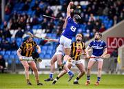 26 February 2023; Laois players Patrick Purcell, left, and Liam O’Connell compete for the ball during the Allianz Hurling League Division 1 Group B match between Laois and Kilkenny at Laois Hire O'Moore Park in Portlaoise, Laois. Photo by Daire Brennan/Sportsfile