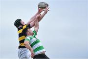 26 February 2023; Tom Treacy of Newbridge RFC and Cillian Dempsey of Naas RFC battle for possession in a lineout during the Bank of Ireland Leinster Rugby Provincial Towns Cup Second Round match between Naas RFC and Newbridge RFC at Naas RFC in Naas, Kildare. Photo by Tyler Miller/Sportsfile