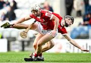 26 February 2023; Eoin Downey, left, collides with teammate Tommy O'Connell of Cork during the Allianz Hurling League Division 1 Group A match between Cork and Westmeath at Páirc Ui Chaoimh in Cork. Photo by Eóin Noonan/Sportsfile