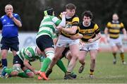 26 February 2023; Cameron English of Newbridge RFC is tackled by Tadhg Dooley of Naas RFC during the Bank of Ireland Leinster Rugby Provincial Towns Cup Second Round match between Naas RFC and Newbridge RFC at Naas RFC in Naas, Kildare. Photo by Tyler Miller/Sportsfile