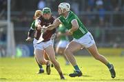 26 February 2023; Kyle Hayes of Limerick in action against Cianan Fahy of Galway during the Allianz Hurling League Division 1 Group A match between Galway and Limerick at Pearse Stadium in Galway. Photo by Seb Daly/Sportsfile