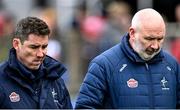 26 February 2023; Kildare manager Glenn Ryan, right, and selector Anthony Rainbow leave the pitch after their side's defeat in the Allianz Football League Division 2 match between Kildare and Derry at St Conleth's Park in Newbridge, Kildare. Photo by Piaras Ó Mídheach/Sportsfile