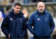 26 February 2023; Kildare manager Glenn Ryan, right, and selector Anthony Rainbow leave the pitch after their side's defeat in the Allianz Football League Division 2 match between Kildare and Derry at St Conleth's Park in Newbridge, Kildare. Photo by Piaras Ó Mídheach/Sportsfile