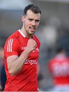 26 February 2023; Conor Early of Louth celebrates after his side's victory in the Allianz Football League Division 2 match between Meath and Louth at Páirc Tailteann in Navan, Meath. Photo by Stephen Marken/Sportsfile