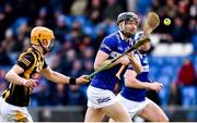 26 February 2023; Aaron Dunphy of Laois in action against Shane Murphy of Kilkenny during the Allianz Hurling League Division 1 Group B match between Laois and Kilkenny at Laois Hire O'Moore Park in Portlaoise, Laois. Photo by Daire Brennan/Sportsfile