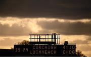 26 February 2023; A general view of the scoreboard at half time during the Allianz Football League Division 2 match between Cork and Limerick at Páirc Ui Chaoimh in Cork. Photo by Eóin Noonan/Sportsfile