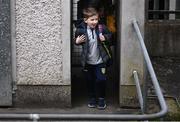 26 February 2023; 6 year old Noah McHugh, son of Roscommon selector Mark McHugh, arrives before the Allianz Football League Division 1 match between Monaghan and Roscommon at St Tiernach's Park in Clones, Monaghan. Photo by Ramsey Cardy/Sportsfile