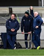 26 February 2023; Kildare manager Glenn Ryan, right, with selector Dermot Earley, centre, and coach David Hare during the Allianz Football League Division 2 match between Kildare and Derry at St Conleth's Park in Newbridge, Kildare. Photo by Piaras Ó Mídheach/Sportsfile