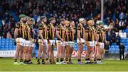 26 February 2023; The Kilkenny team stand together for the national anthem ahead of the Allianz Hurling League Division 1 Group B match between Laois and Kilkenny at Laois Hire O'Moore Park in Portlaoise, Laois. Photo by Daire Brennan/Sportsfile