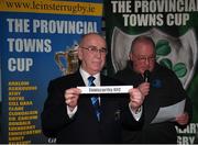 26 February 2023; Leinster Rugby Chair of Junior Rugby Pat Carolan draws Enniscorthy RFC during the Bank of Ireland Leinster Rugby provincial towns cup third round draw at Naas RFC in Naas, Kildare. Photo by Tyler Miller/Sportsfile