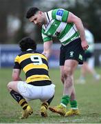 26 February 2023; Matt Stapleton of Naas RFC and Kristian Standen of Newbridge RFC after the Bank of Ireland Leinster Rugby Provincial Towns Cup Second Round match between Naas RFC and Newbridge RFC at Naas RFC in Naas, Kildare. Photo by Tyler Miller/Sportsfile