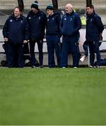 26 February 2023; Kildare manager Glenn Ryan, second from right, with coach David Hare, left, and his selectors Dermot Earley, Johnny Doyle and Anthony Rainbow, right, during the Allianz Football League Division 2 match between Kildare and Derry at St Conleth's Park in Newbridge, Kildare. Photo by Piaras Ó Mídheach/Sportsfile