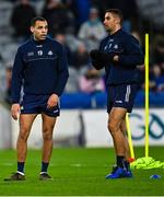 25 February 2023; Craig Dias, left, and James McCarthy of Dublin before the Allianz Football League Division 2 match between Dublin and Clare at Croke Park in Dublin. Photo by Piaras Ó Mídheach/Sportsfile