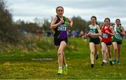 12 February 2023; Grace Gardiner of Navan AC, Meath, competing in the Girls U17 3000m during the 123.ie National Intermediate, Masters & Juvenile B Cross Country Championships at Gowran Demense in Kilkenny. Photo by Sam Barnes/Sportsfile