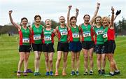 12 February 2023; Mayo AC athletes from left, Joan Walsh, Pauline Moran, Margaret Glavey, Paula Donnellan Walsh, Angela O'Connor, Colette Tuohy, Breege Staunton, and Breege Blehein, after the master women's 4000m during the 123.ie National Intermediate, Masters & Juvenile B Cross Country Championships at Gowran Demense in Kilkenny. Photo by Sam Barnes/Sportsfile