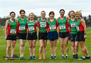 12 February 2023; Mayo AC athletes from left, Joan Walsh, Pauline Moran, Margaret Glavey, Paula Donnellan Walsh, Angela O'Connor, Colette Tuohy, Breege Staunton, and Breege Blehein, after the master women's 4000m during the 123.ie National Intermediate, Masters & Juvenile B Cross Country Championships at Gowran Demense in Kilkenny. Photo by Sam Barnes/Sportsfile