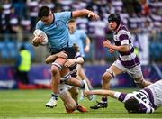 27 February 2023; Mikey O’Reilly of St Michaels College is tackled by Harry Roche Nagle of Clongowes Wood College during the Bank of Ireland Leinster Rugby Schools Senior Cup Quarter Final match between Clongowes Wood College and St Michael’s College at Energia Park in Dublin. Photo by David Fitzgerald/Sportsfile