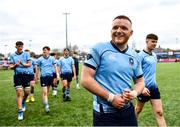 27 February 2023; Ben Howard of St Michaels College after the Bank of Ireland Leinster Rugby Schools Senior Cup Quarter Final match between Clongowes Wood College and St Michael’s College at Energia Park in Dublin. Photo by David Fitzgerald/Sportsfile