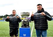 27 February 2023; Leinster players Ed Byrne, left, and Will Connors during the Bank of Ireland Leinster Rugby Schools Senior Cup Semi Final draw at Energia Park in Dublin. Photo by David Fitzgerald/Sportsfile