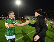25 February 2023; Armagh selector Kieran Donaghy with Darragh Roche of Kerry after the Allianz Football League Division 1 match between Kerry and Armagh at Austin Stack Park in Tralee, Kerry. Photo by Eóin Noonan/Sportsfile
