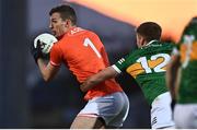 25 February 2023; Armagh goalkeeper Ethan Rafferty is tackled by Adrian Spillane of Kerry during the Allianz Football League Division 1 match between Kerry and Armagh at Austin Stack Park in Tralee, Kerry. Photo by Eóin Noonan/Sportsfile
