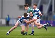 28 February 2023; Ronán Kelly of St Gerard's is tackled by Bernard White of Blackrock College during the Bank of Ireland Leinster Schools Junior Cup Quarter Final match between St Gerard’s School and Blackrock College at Energia Park in Dublin. Photo by Ben McShane/Sportsfile