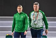 1 March 2023; Kate O'Connor of Ireland with her father and coach Michael O'Connor ahead of the European Indoor Athletics Championships at Ataköy Athletics Arena in Istanbul, Türkiye. Photo by Sam Barnes/Sportsfile
