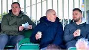 1 March 2023; Former Republic of Ireland footballer Richard Dunne, left, former Dundalk goalkeeper Gary Rogers, centre, and St Patrick's Athletic academy manager Ger O'Brien in attendance at  the U15 international friendly match between Republic of Ireland and Wales at the Carlisle Grounds in Bray. Photo by Piaras Ó Mídheach/Sportsfile
