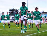 1 March 2023; Jaden Umeh of Republic of Ireland, 20, celebrates after scoring his side's second goal during the U15 international friendly match between Republic of Ireland and Wales at the Carlisle Grounds in Bray. Photo by Piaras Ó Mídheach/Sportsfile