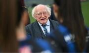 25 February 2023; President of Ireland Michael D Higgins meets the Athlone Town players before the FAI Women's President's Cup match between Athlone Town and Shelbourne at Athlone Town Stadium in Athlone, Westmeath. Photo by Stephen McCarthy/Sportsfile
