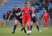 25 February 2023; Alex Kavanagh of Shelbourne in action against Chloe Singleton of Athlone Town during the FAI Women's President's Cup match between Athlone Town and Shelbourne at Athlone Town Stadium in Athlone, Westmeath. Photo by Stephen McCarthy/Sportsfile