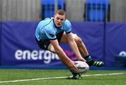 28 February 2023; Setanta McLaughlin of St Michael's College scores a try, which is subsequently disallowed, during the Bank of Ireland Leinster Schools Junior Cup Quarter Final match between Castleknock College v St Michael’s College at Energia Park in Dublin. Photo by Ben McShane/Sportsfile