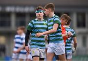 28 February 2023; Peter Galligan, left, and Seán Costigan of St Gerard's during the Bank of Ireland Leinster Schools Junior Cup Quarter Final match between St Gerard’s School and Blackrock College at Energia Park in Dublin. Photo by Ben McShane/Sportsfile