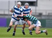 28 February 2023; Gavin Laing of Blackrock College and Ciaran O'Brien of St Gerard's during the Bank of Ireland Leinster Schools Junior Cup Quarter Final match between St Gerard’s School and Blackrock College at Energia Park in Dublin. Photo by Ben McShane/Sportsfile