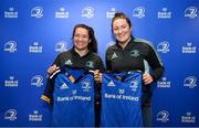 1 March 2023; Co-captains Christy Haney and Hannah O'Connor during the Leinster Rugby Women's Cap and Jersey presentation at the Bank of Ireland Montrose Branch in Dublin. Photo by Harry Murphy/Sportsfile