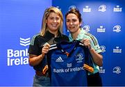 1 March 2023; Ailsa Hughes is presented with her jersey by head coach Tania Rosser during the Leinster Rugby Women's Cap and Jersey presentation at the Bank of Ireland Montrose Branch in Dublin. Photo by Harry Murphy/Sportsfile