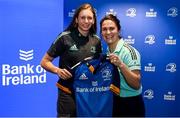 1 March 2023; Clare Gorman is presented with her jersey by head coach Tania Rosser during the Leinster Rugby Women's Cap and Jersey presentation at the Bank of Ireland Montrose Branch in Dublin. Photo by Harry Murphy/Sportsfile